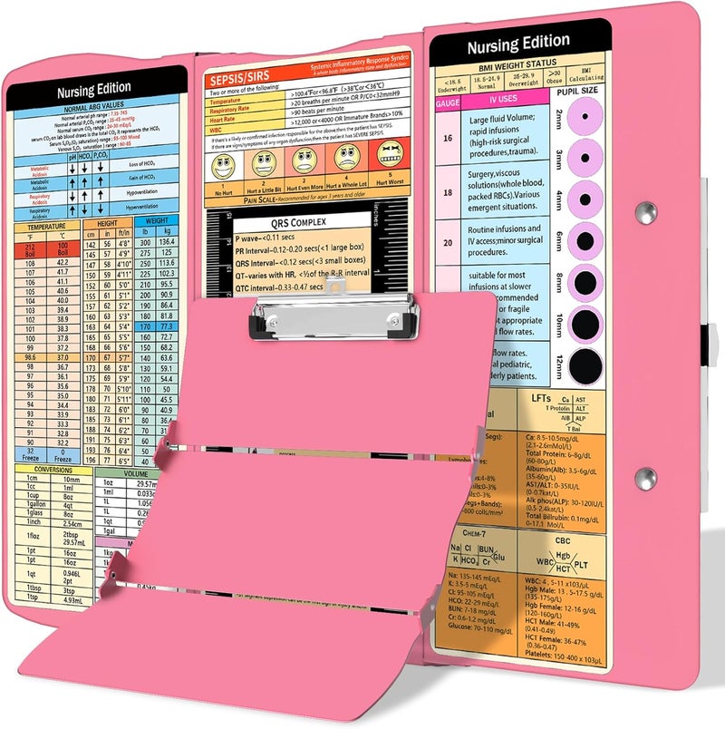 Trustnice Nursing Clipboard Foldable Clipboard Medical: Edition Cheat Sheets Aluminum 3 Layers Foldable Clipboards Nursing Pocket Size Profile Clip Nurse Clipboards Notepad for Nurses Students and Doctors - Image 1